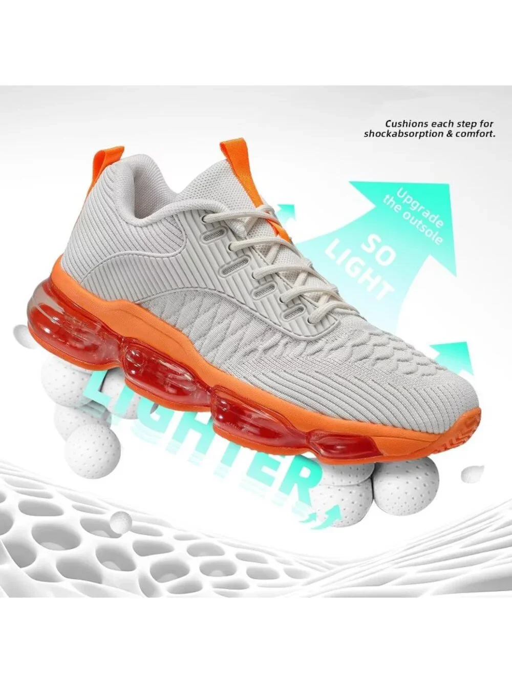 🆕Women's Beige Orange Walking Running Shoes Air Cushion Breathable Sneakers